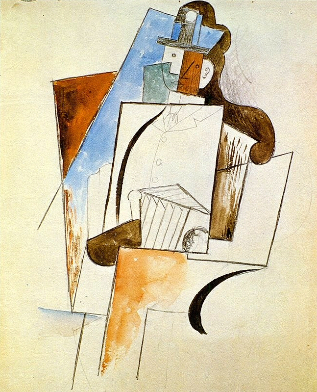 Пабло Пикассо. Аккордеонист (Мужчина в шляпе)". 1916.